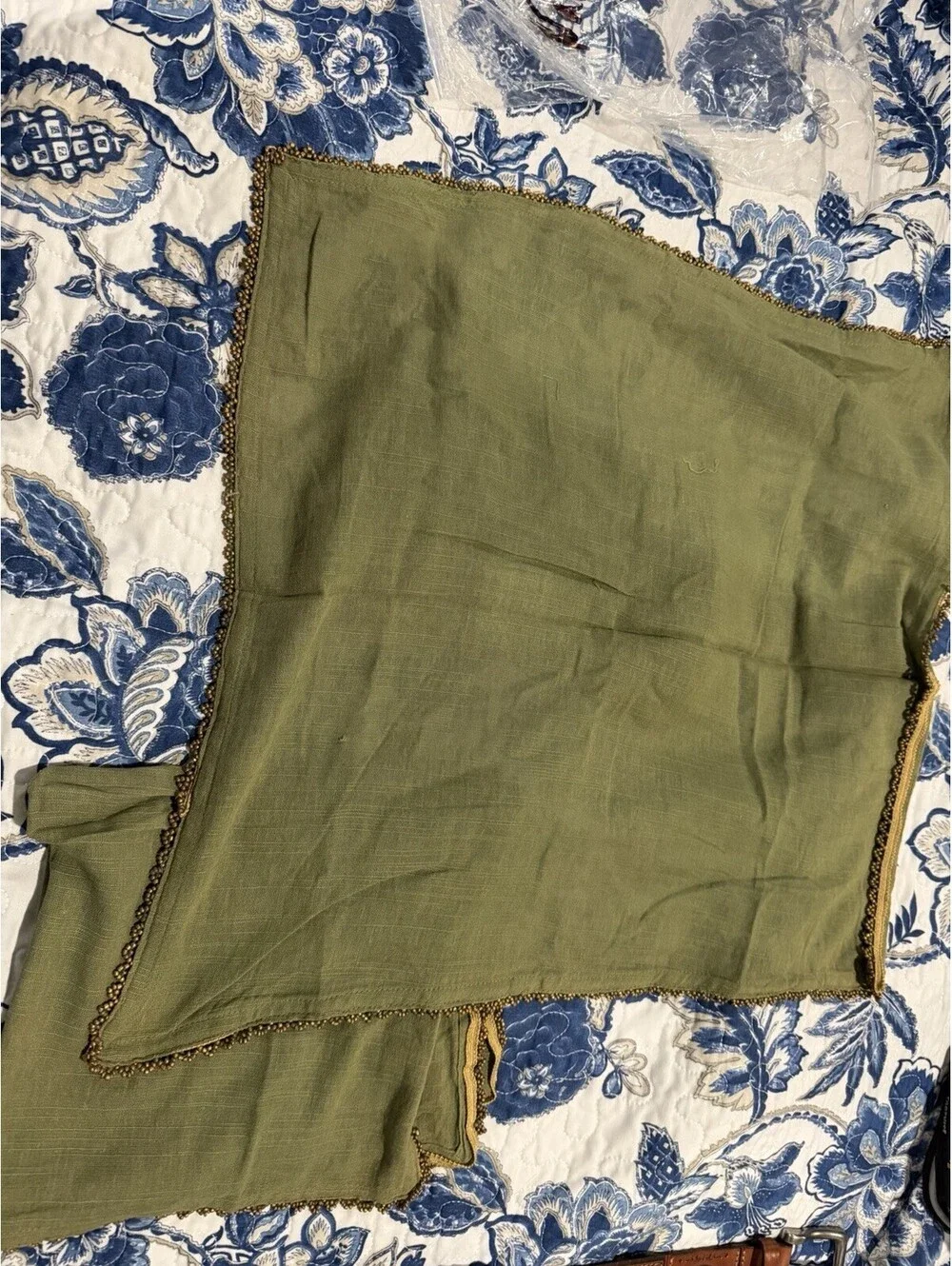 Green Linen Napkins with Metal Beaded Outline Set of 4